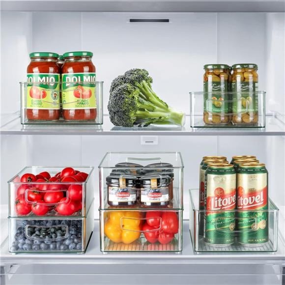 Set Of 8 Refrigerator Organizer Bins (4 Large & 4 Medium sizes) - Stackable